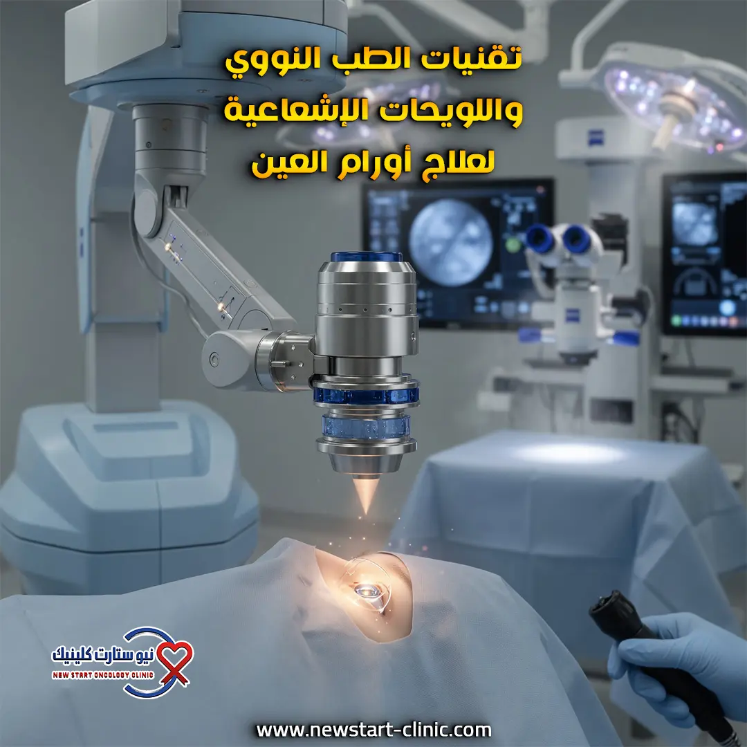تقنيات الطب النووي واللويحات الإشعاعية لعلاج أورام العين.