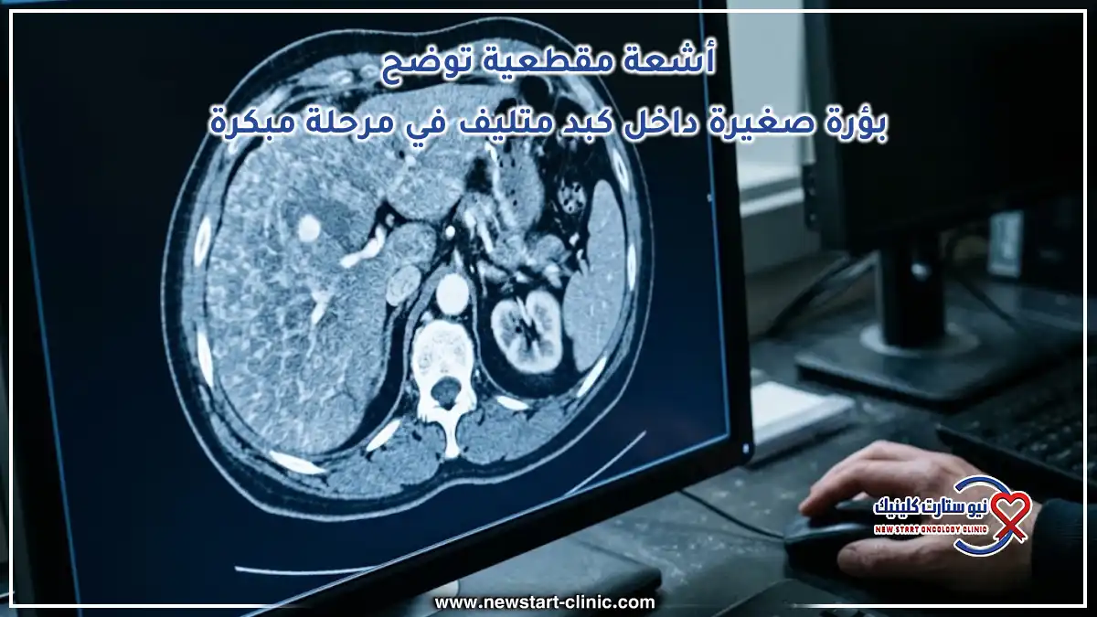 أشعة مقطعية توضح بؤرة صغيرة داخل كبد متليف في مرحلة مبكرة